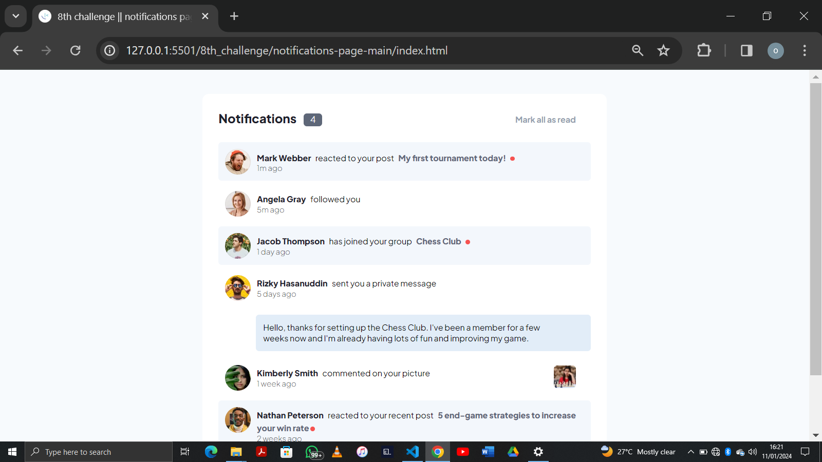 Notification page